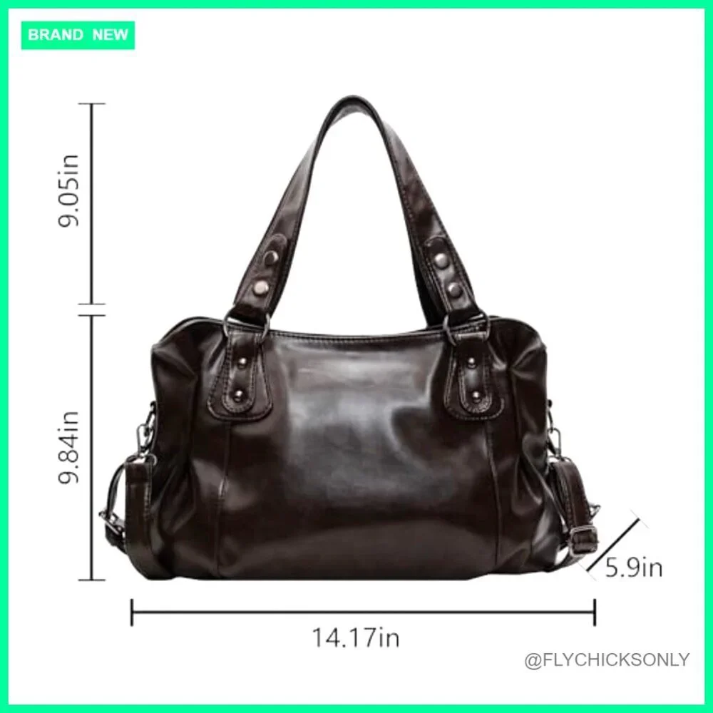 Large Vintage Hobo Shoulder Bag, Vegan Leather Crossbody Purse, Adjustable Strap